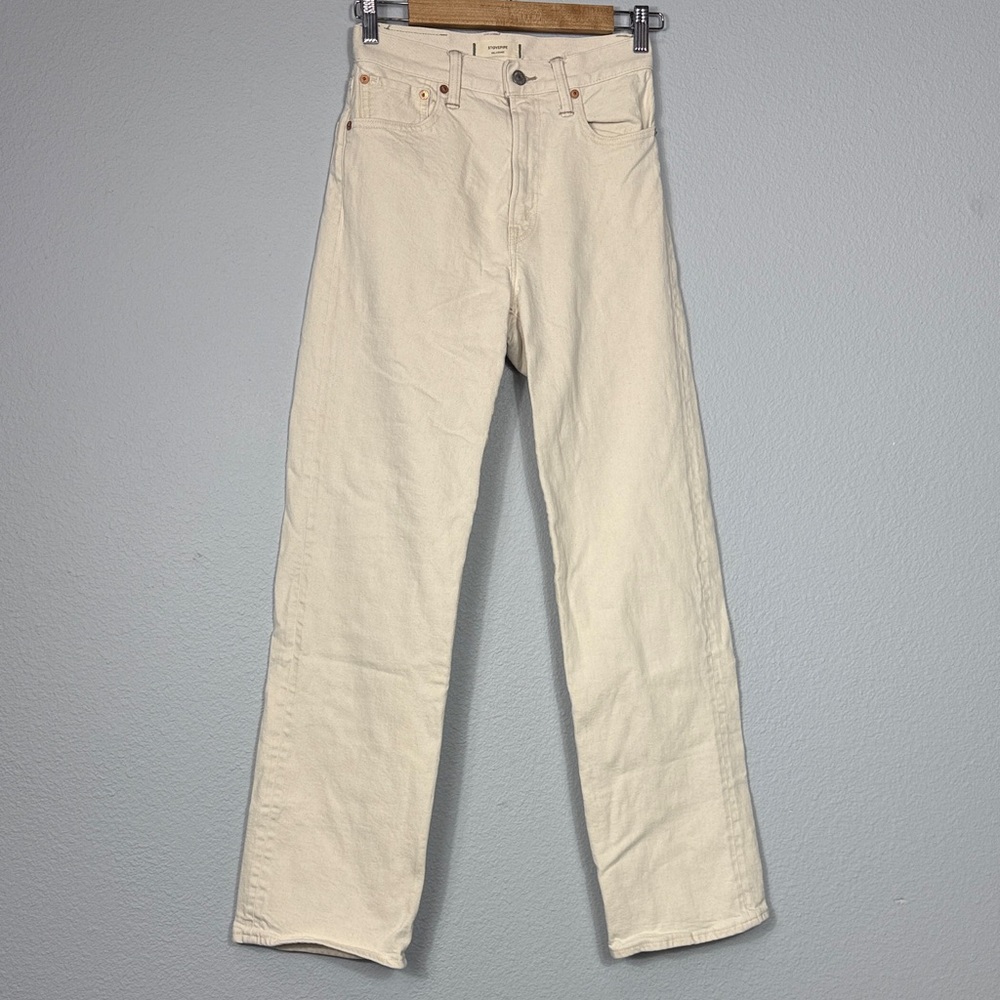 AE77 Women's Cream Straight-Leg Stovepipe Selvedge Jeans
